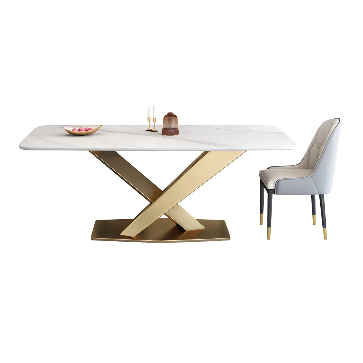 Modern Rectangular Gray Stone Kitchen Dining Table — Black / Table Only