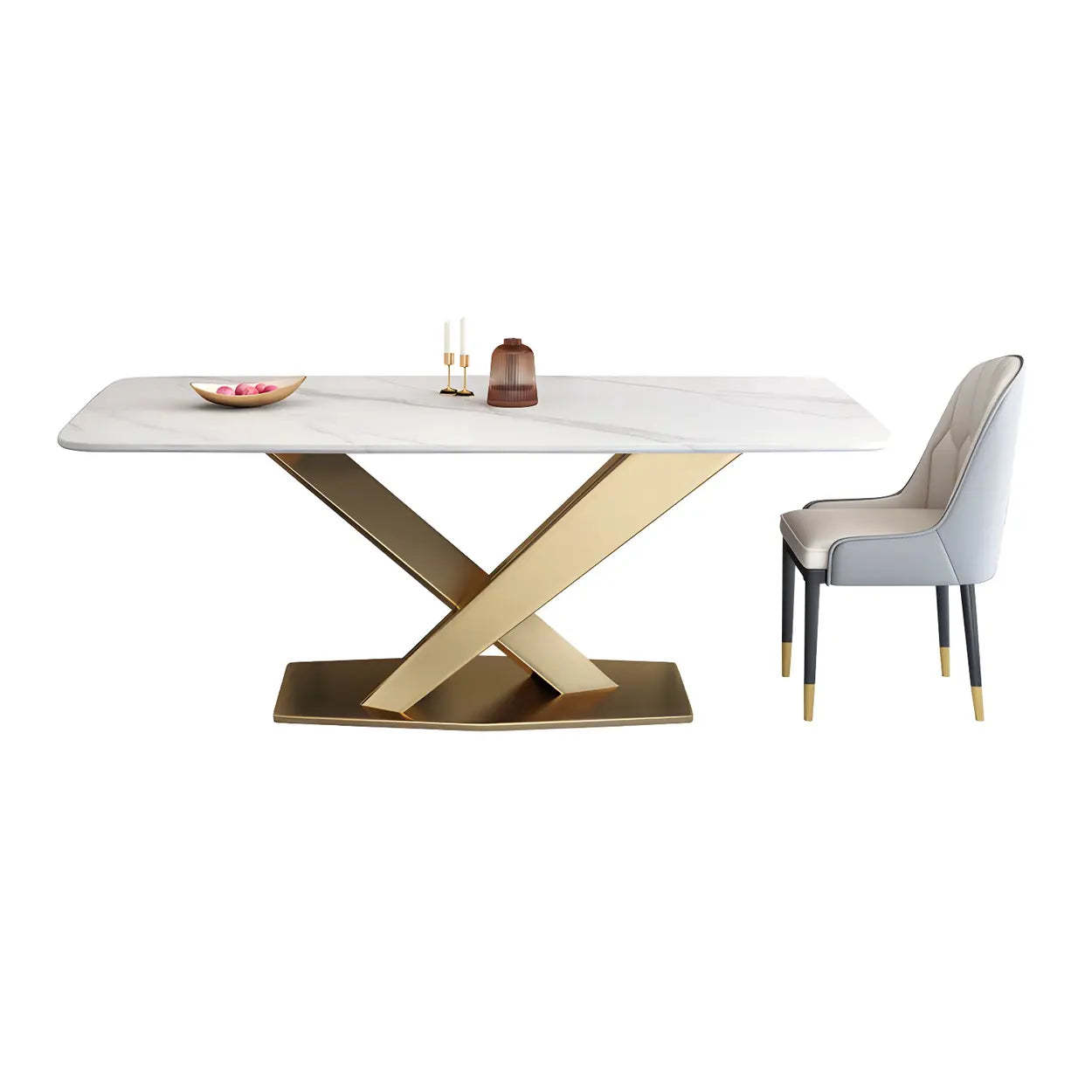 Modern Rectangular Gray Stone Kitchen Dining Table — Black / Table Only