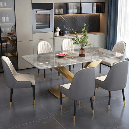 Modern Rectangular Gray Stone Kitchen Dining Table — White / Table Only