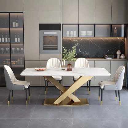 Modern Rectangular Gray Stone Kitchen Dining Table — Black / Table Only