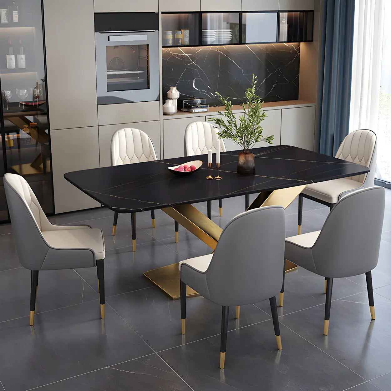 Modern Rectangular Gray Stone Kitchen Dining Table — Gray / Table Only