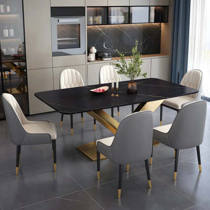 Modern Rectangular Gray Stone Kitchen Dining Table — Gray / Table Only