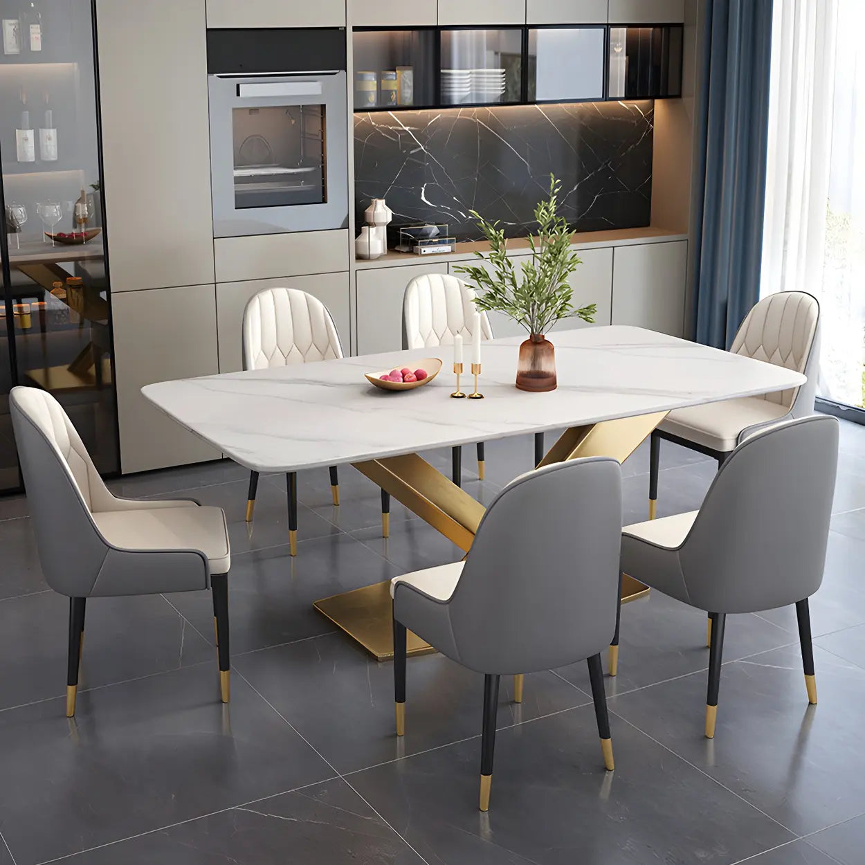 Modern Rectangular Gray Stone Kitchen Dining Table — Gray / Table Only