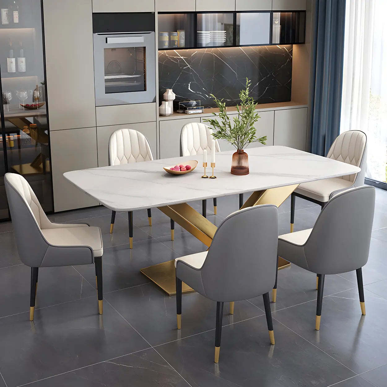 Modern Rectangular Gray Stone Kitchen Dining Table — Gray / Table Only