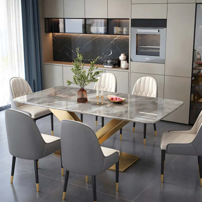 Modern Rectangular Gray Stone Kitchen Dining Table — Black / Table Only