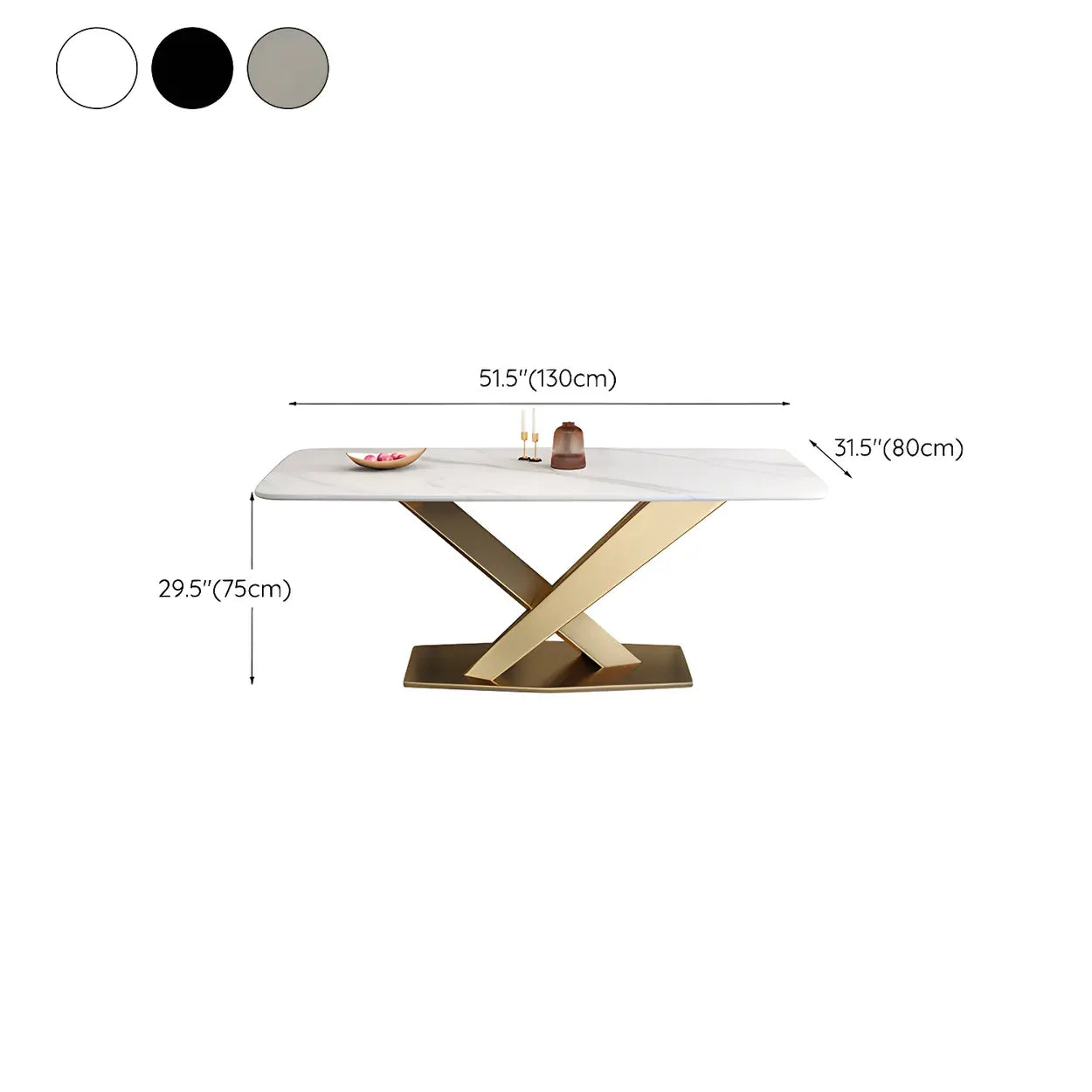 Modern Rectangular Gray Stone Kitchen Dining Table — Black / Table Only