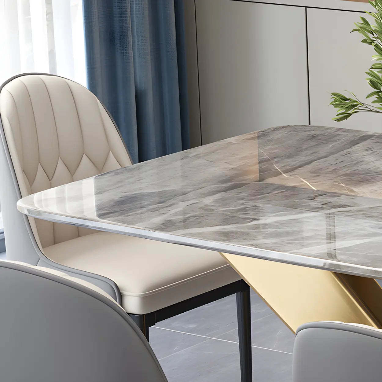 Modern Rectangular Gray Stone Kitchen Dining Table — Gray / Table Only