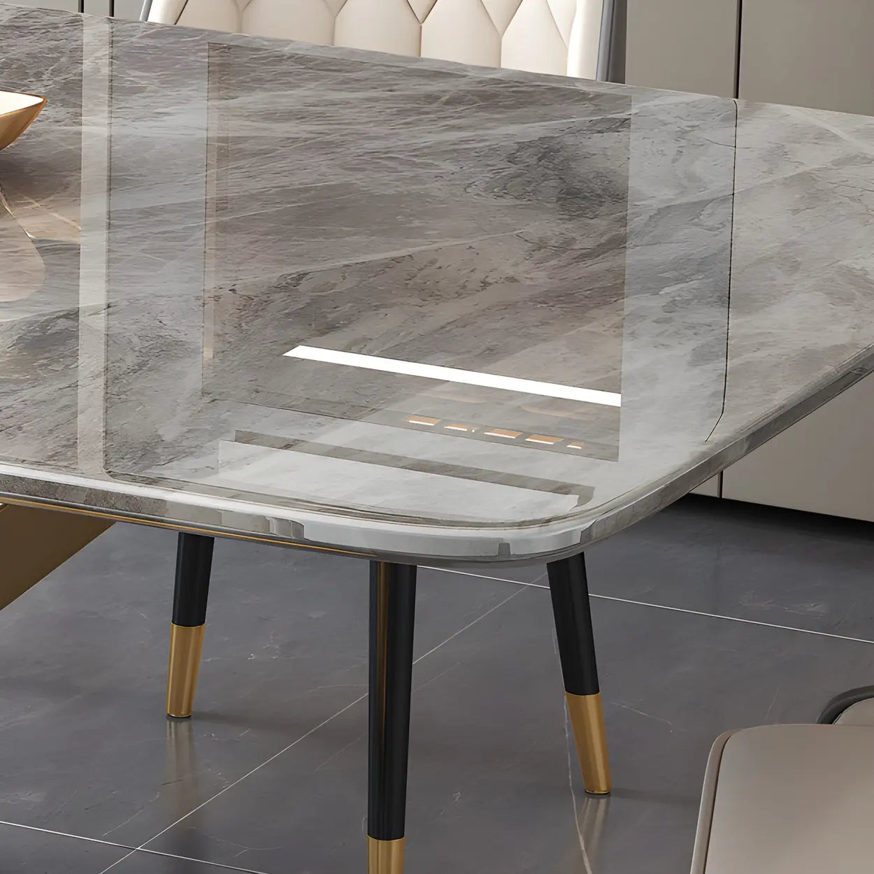 Modern Rectangular Gray Stone Kitchen Dining Table — Gray / Table Only