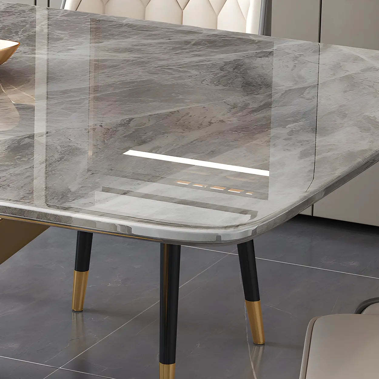 Modern Rectangular Gray Stone Kitchen Dining Table — Gray / Table Only