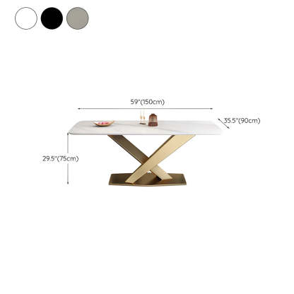 Modern Rectangular Gray Stone Kitchen Dining Table — White / Table Only