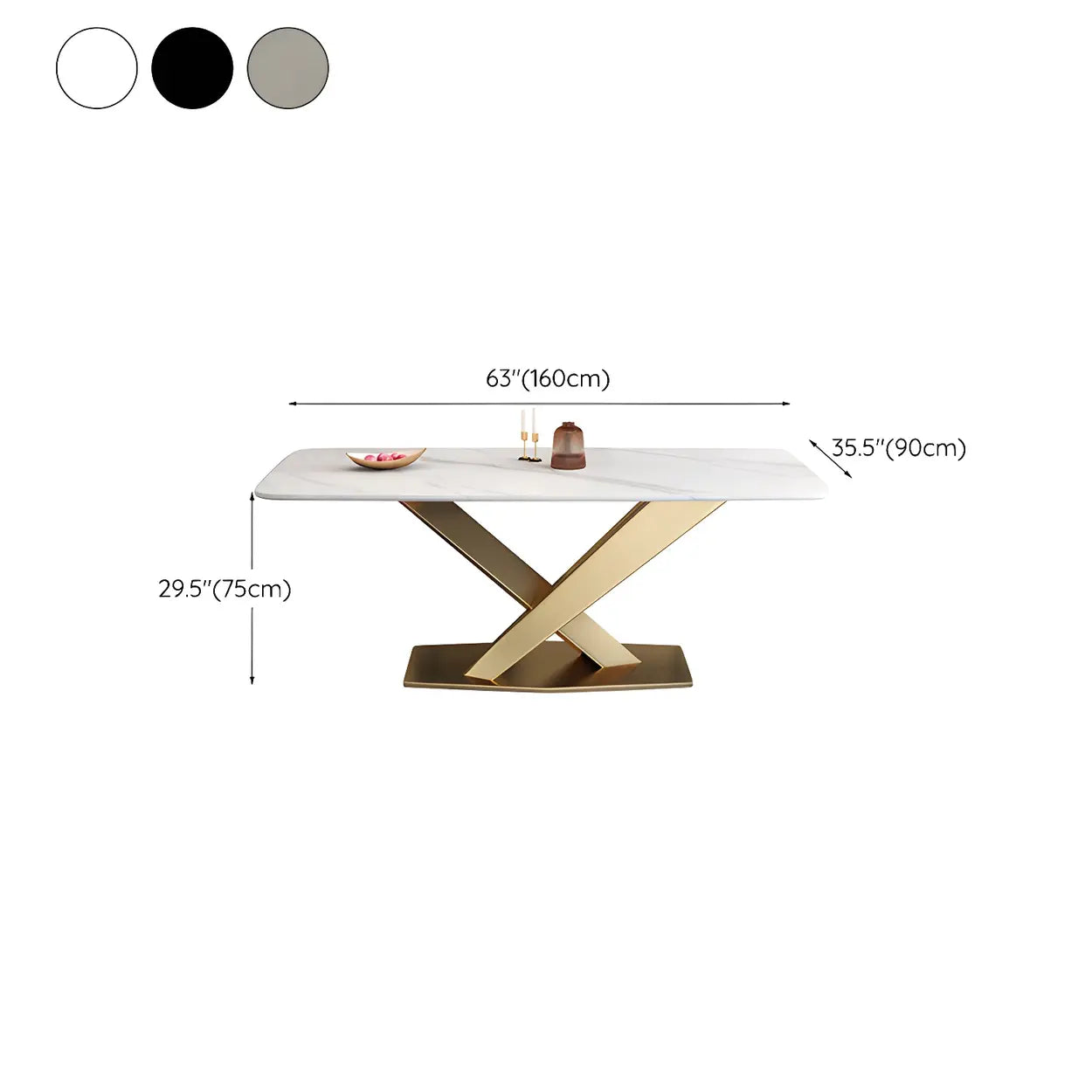 Modern Rectangular Gray Stone Kitchen Dining Table — White / Table Only