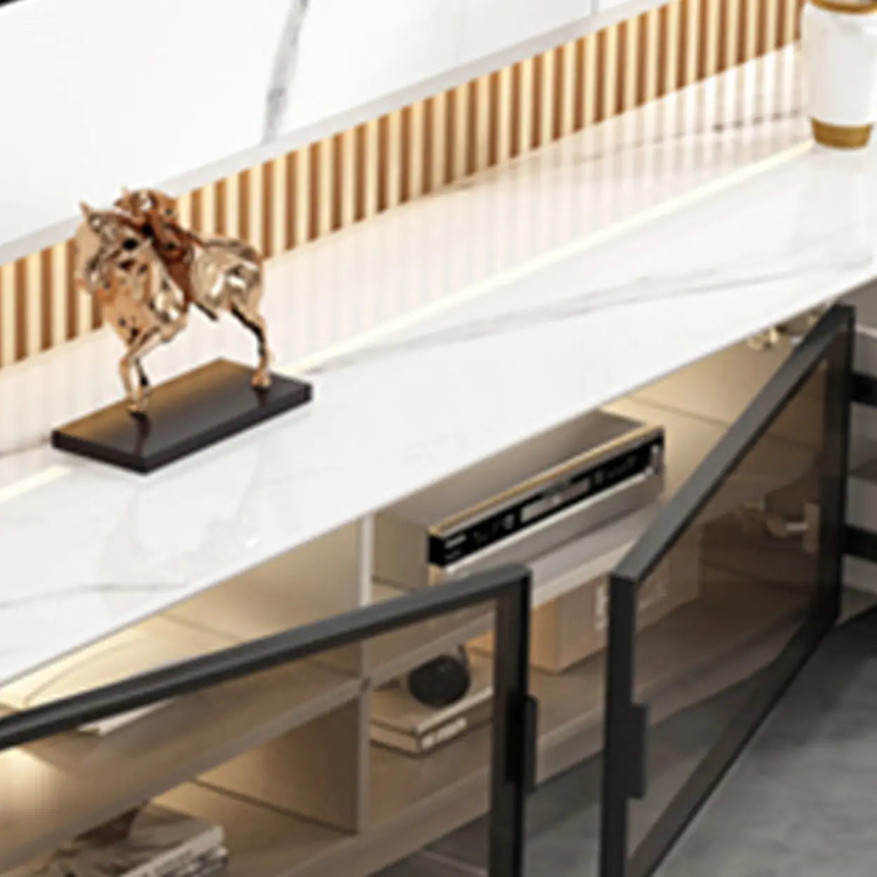 Modern Rectangular White Stone LED TV Stand