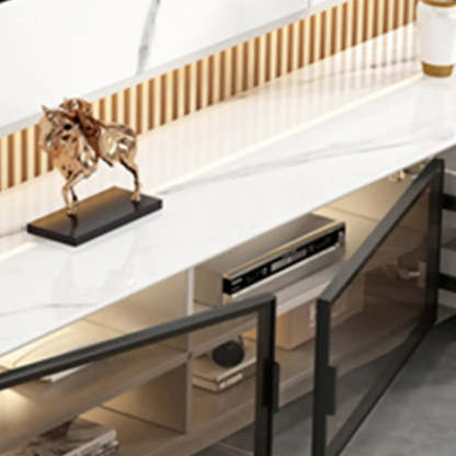 Modern Rectangular White Stone LED TV Stand
