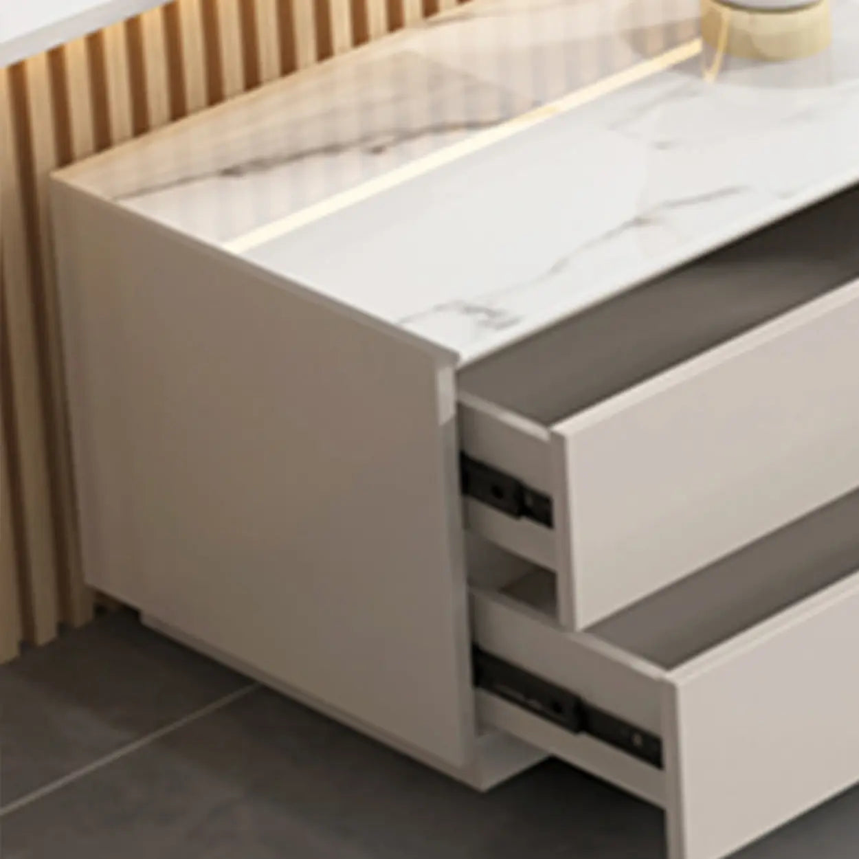 Modern Rectangular White Stone LED TV Stand