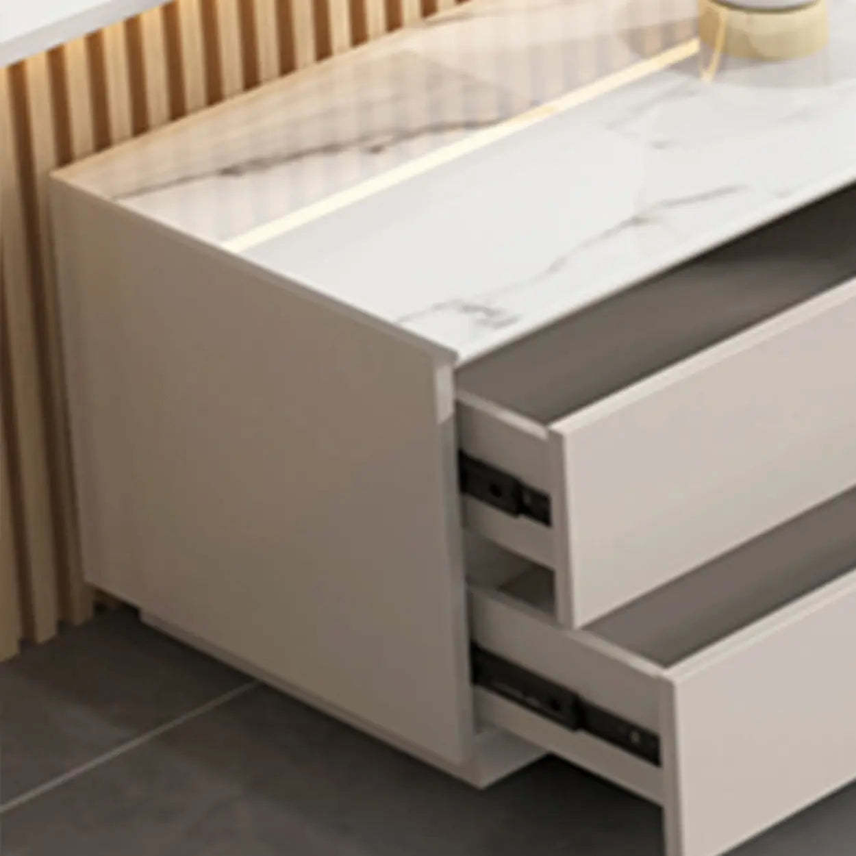 Modern Rectangular White Stone LED TV Stand