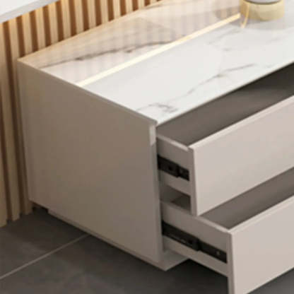 Modern Rectangular White Stone LED TV Stand