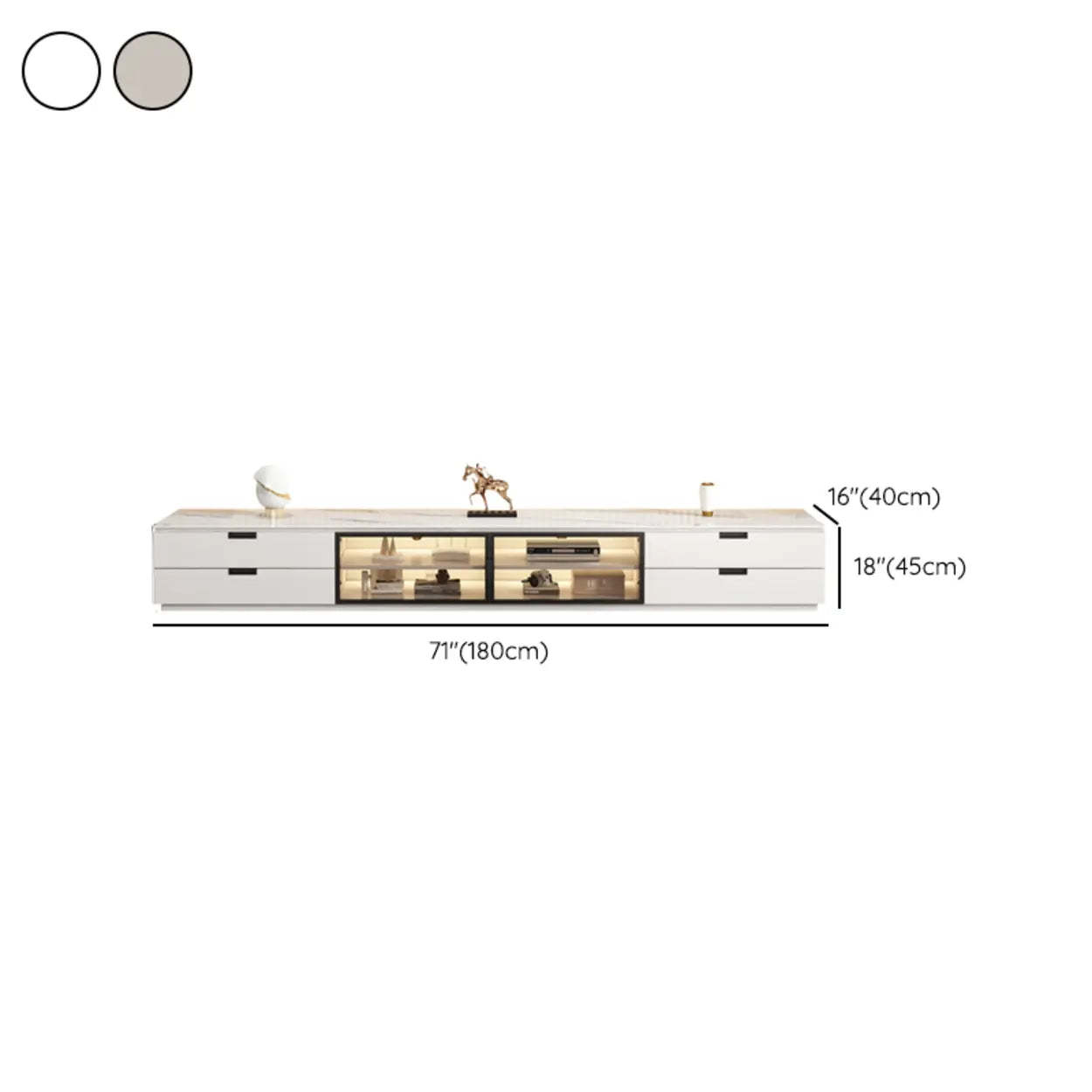 Modern Rectangular White Stone LED TV Stand
