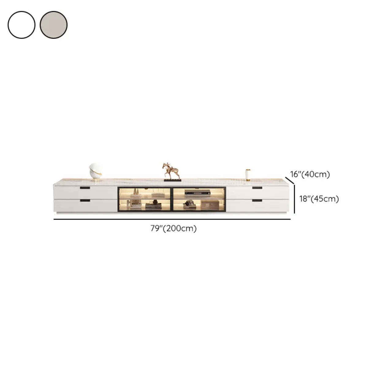 Modern Rectangular White Stone LED TV Stand