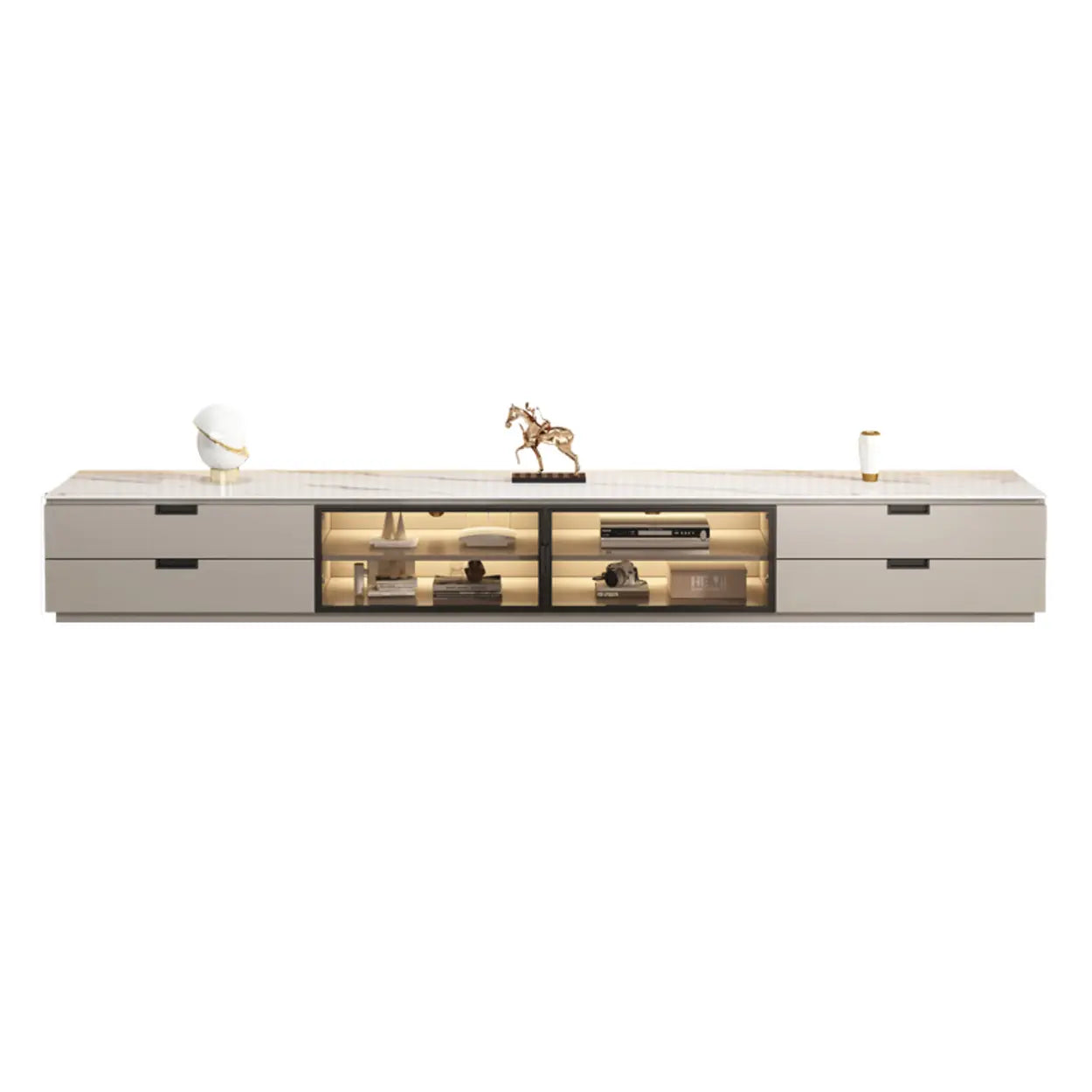 Modern Rectangular White Stone LED TV Stand — Champagne
