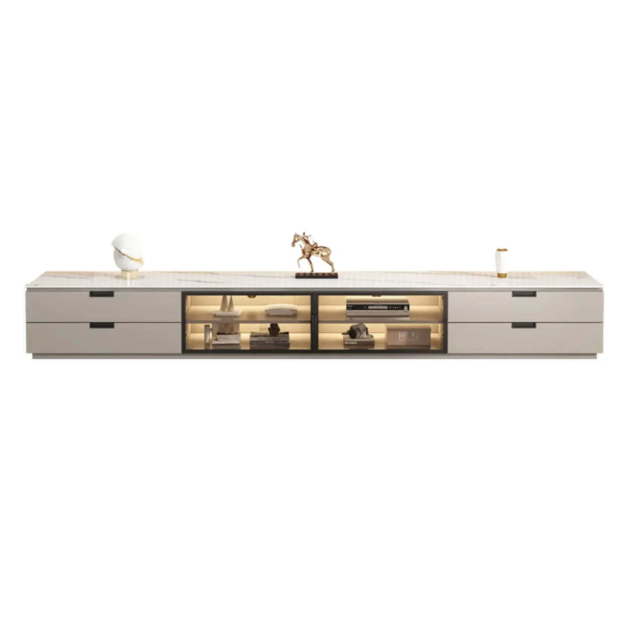 Modern Rectangular White Stone LED TV Stand — Champagne