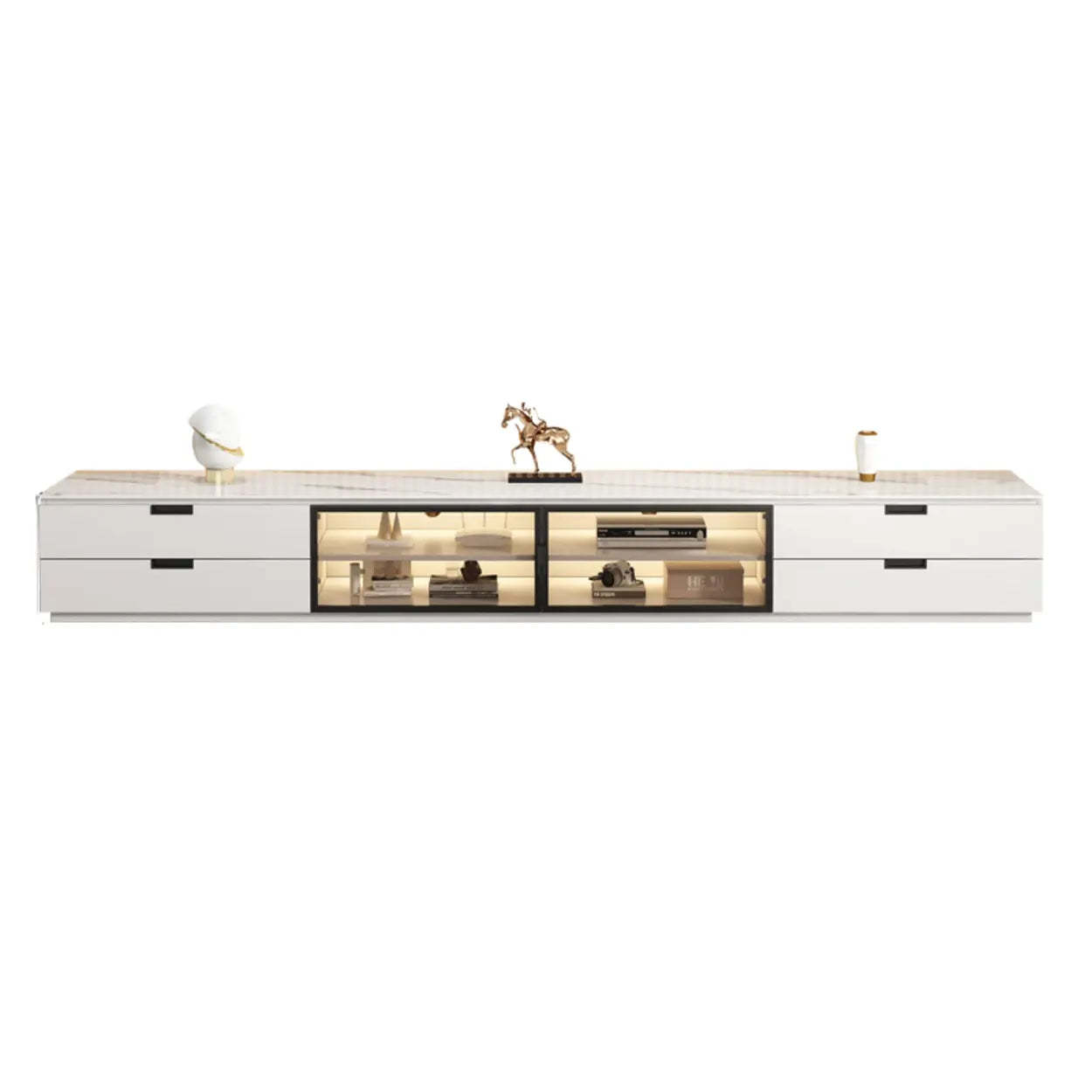Modern Rectangular White Stone LED TV Stand — Champagne