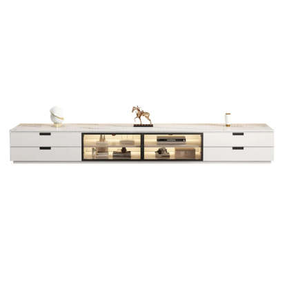 Modern Rectangular White Stone LED TV Stand — Champagne