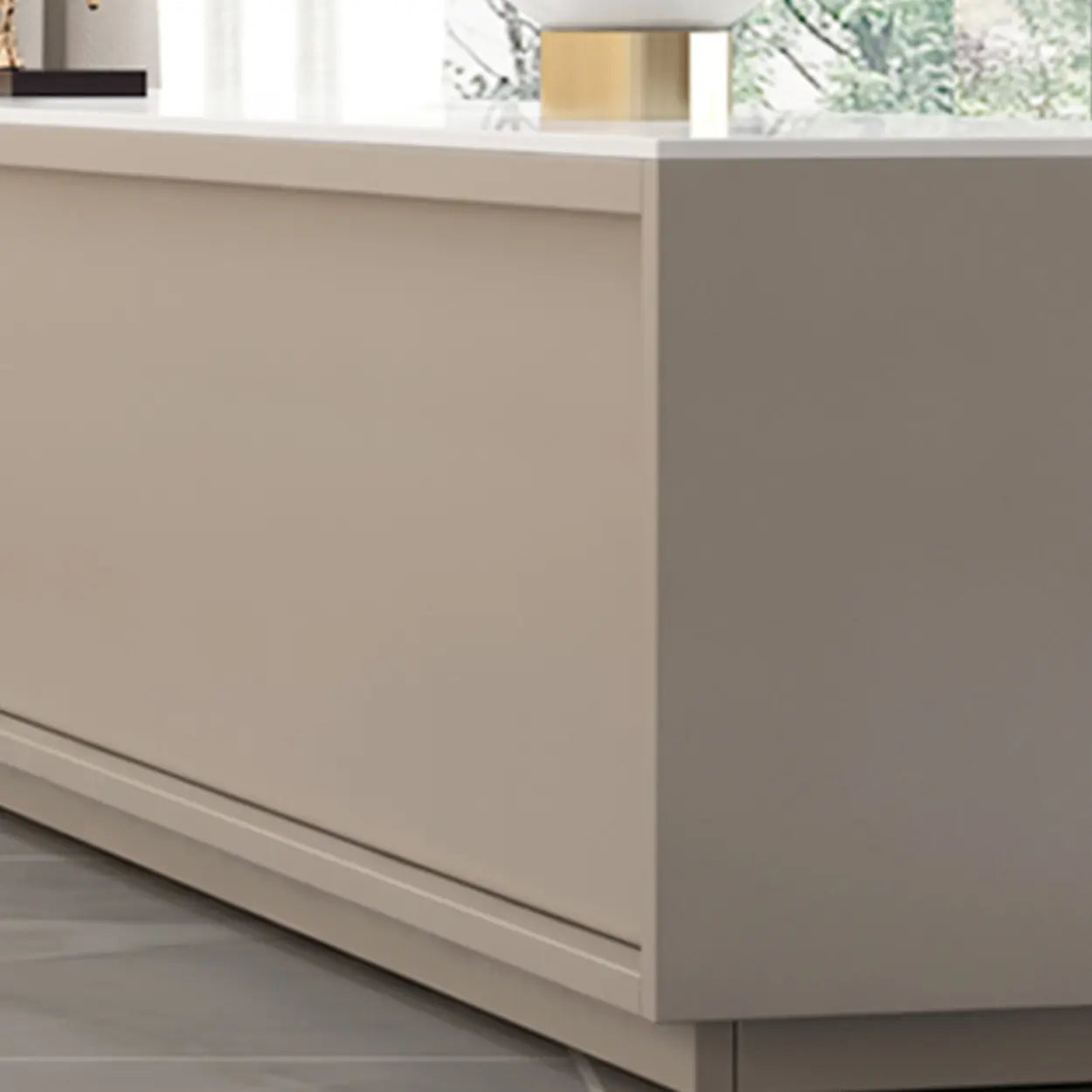 Modern Rectangular White Stone LED TV Stand — White