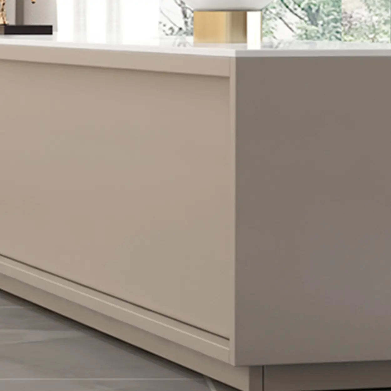 Modern Rectangular White Stone LED TV Stand — White