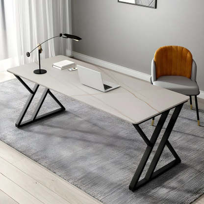 Modern Stone-Top Metal Sled Gaming Desk — Table Only