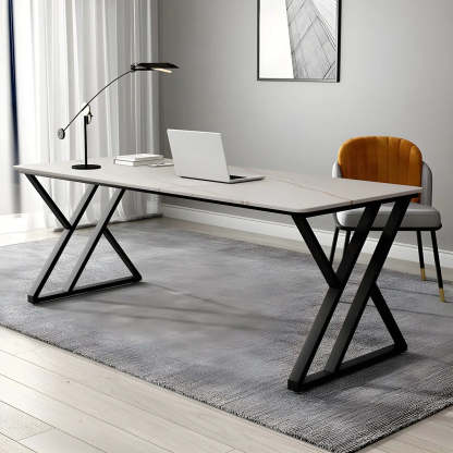 Modern Stone-Top Metal Sled Gaming Desk — Table Only