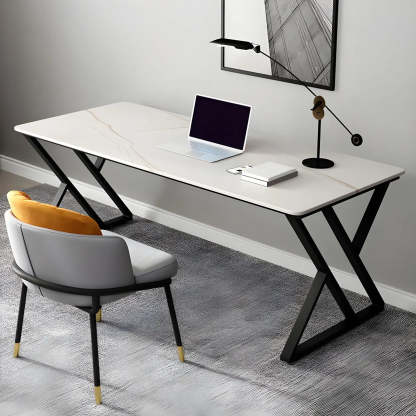 Modern Stone-Top Metal Sled Gaming Desk — Table Only