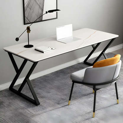 Modern Stone-Top Metal Sled Gaming Desk — Table Only