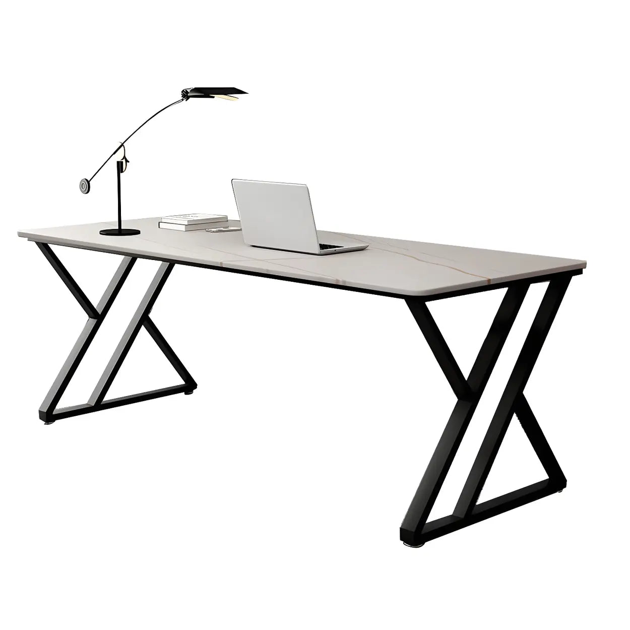 Modern Stone-Top Metal Sled Gaming Desk — Table Only