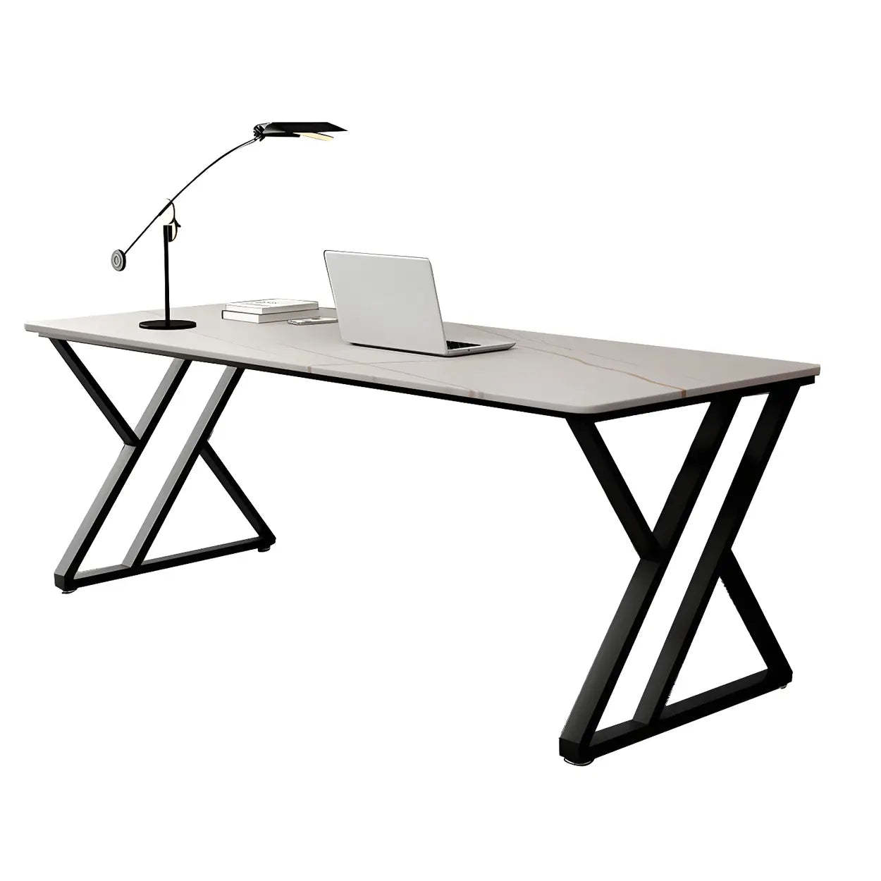 Modern Stone-Top Metal Sled Gaming Desk — Table Only