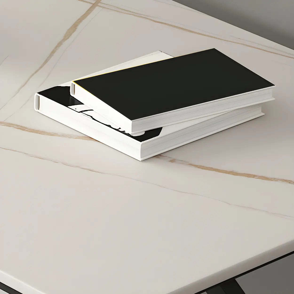 Modern Stone-Top Metal Sled Gaming Desk — Table Only