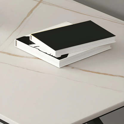 Modern Stone-Top Metal Sled Gaming Desk — Table Only