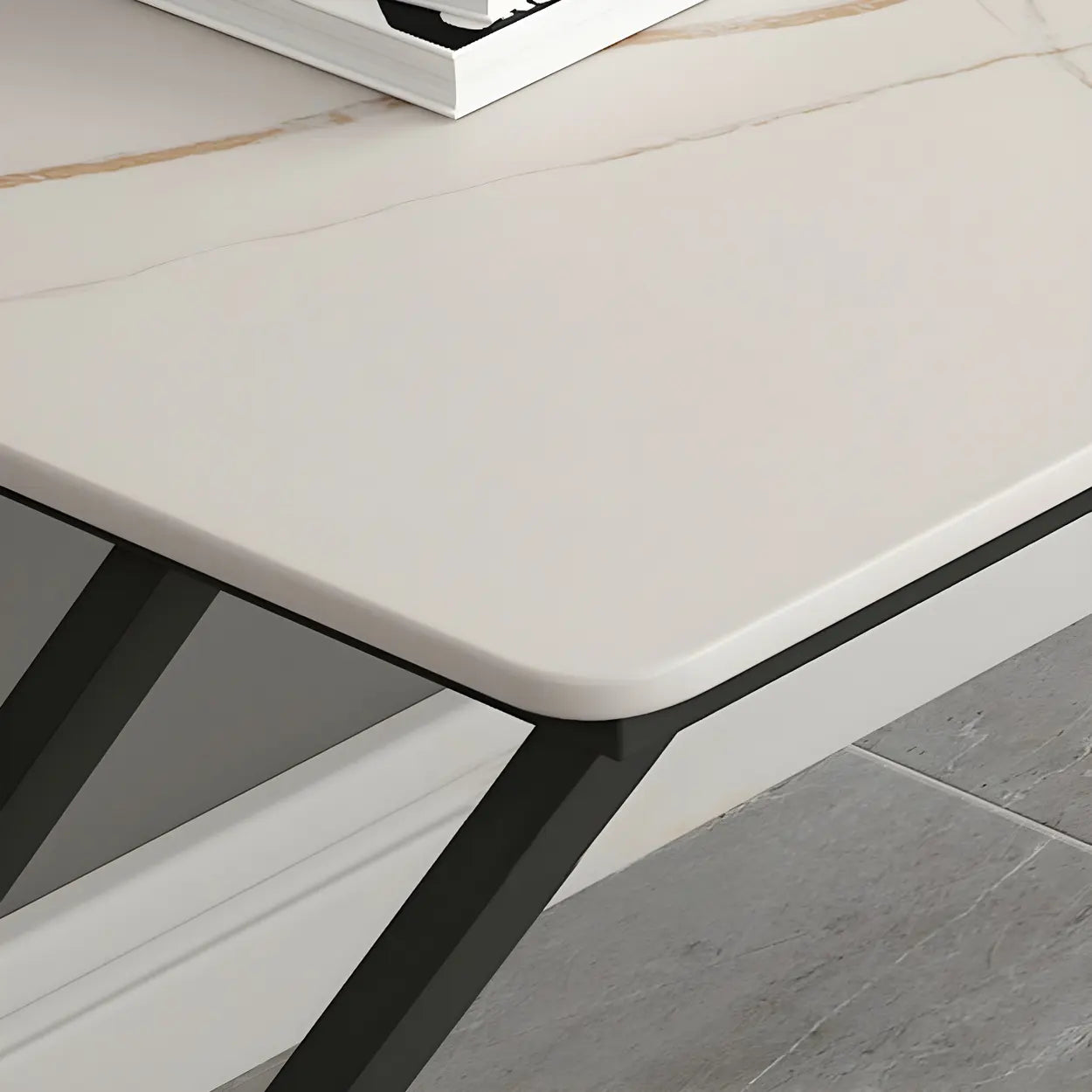 Modern Stone-Top Metal Sled Gaming Desk