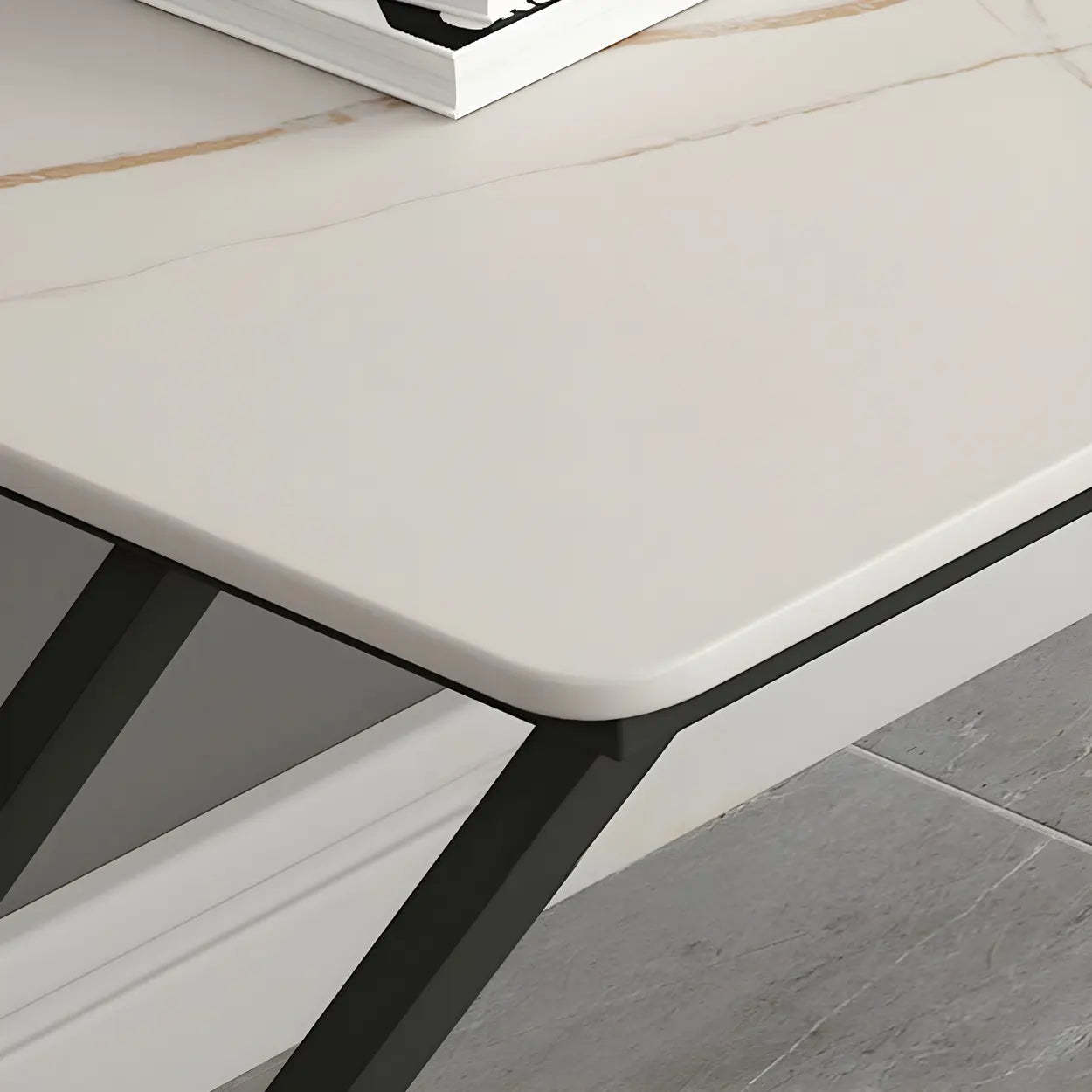 Modern Stone-Top Metal Sled Gaming Desk