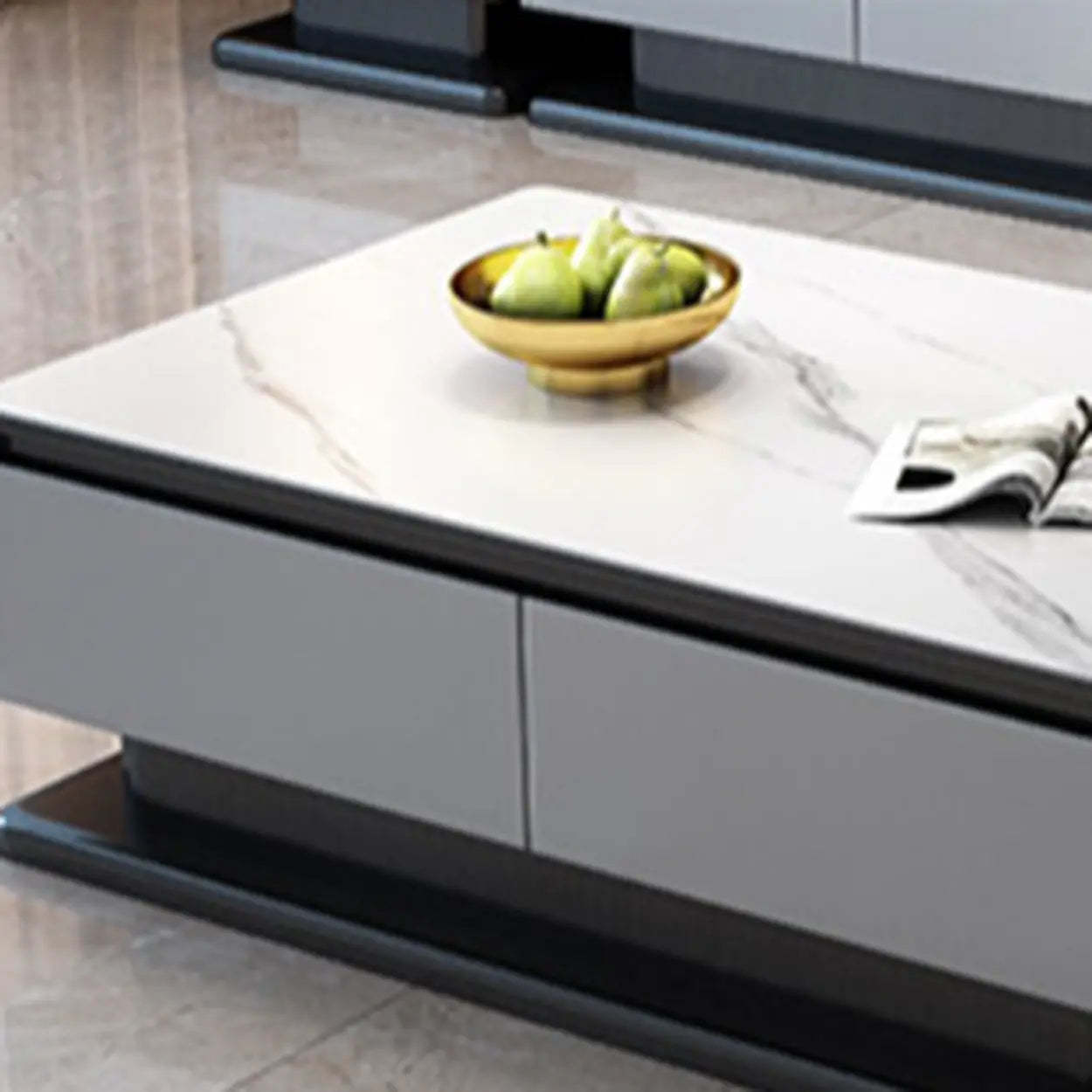 Modern Rectangular Gray Stone TV Stand