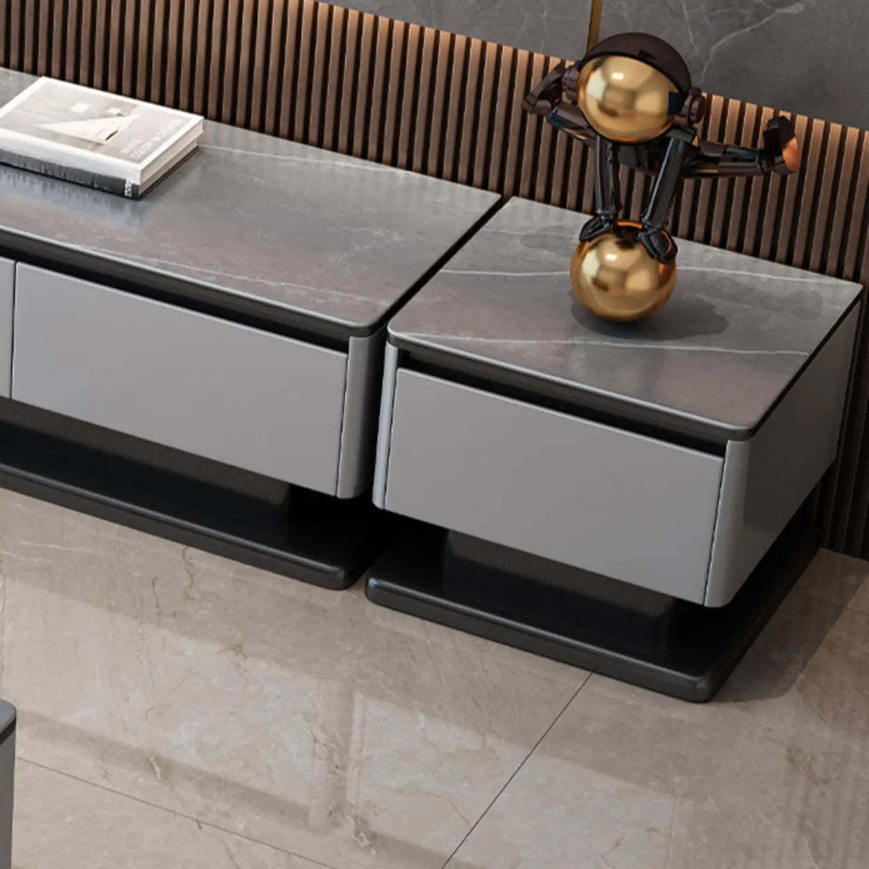 Modern Rectangular Gray Stone TV Stand