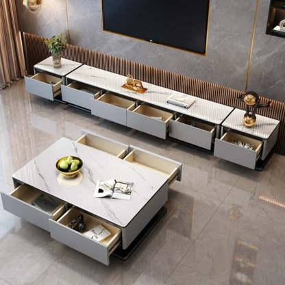 Modern Rectangular Gray Stone TV Stand