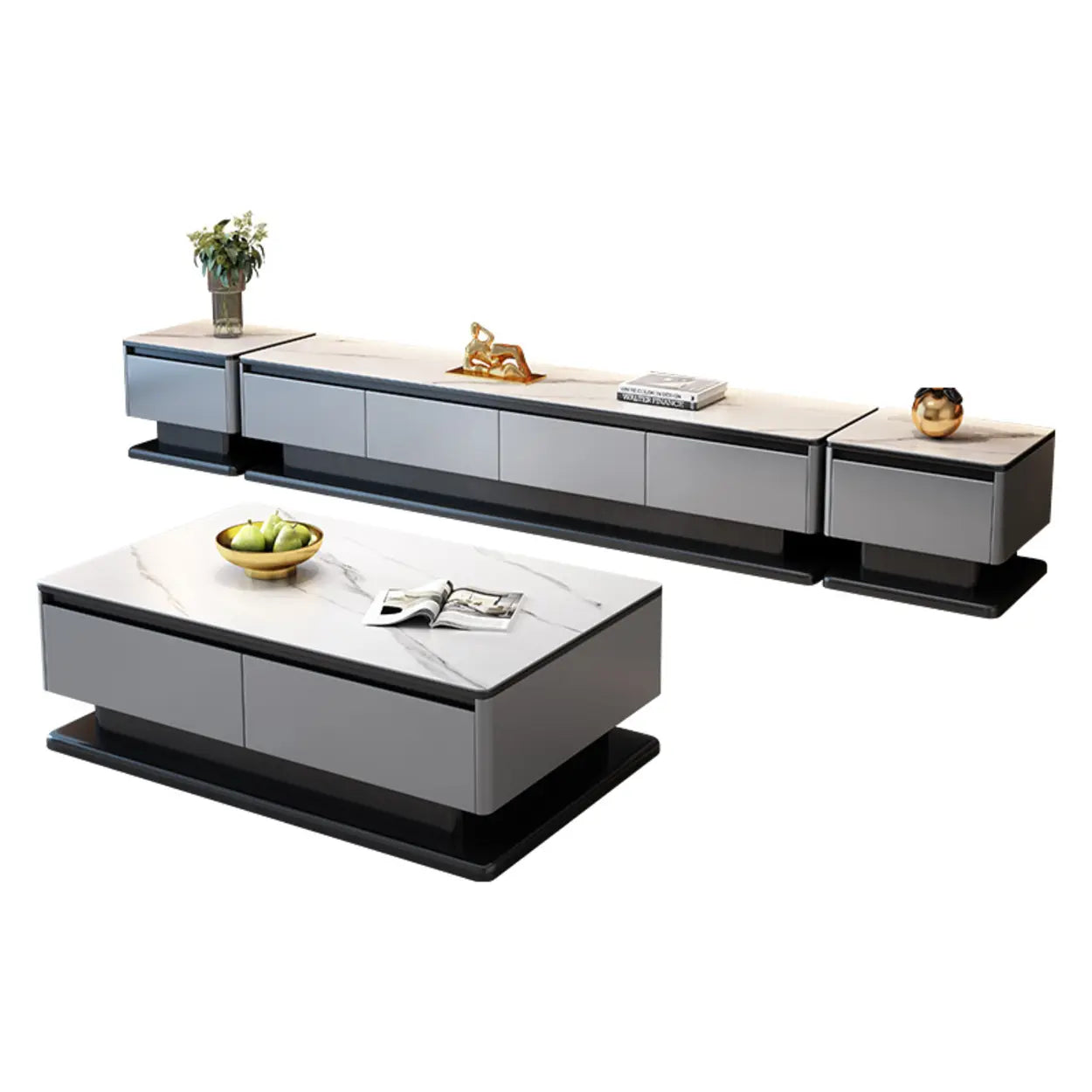 Modern Rectangular Gray Stone TV Stand — Gray