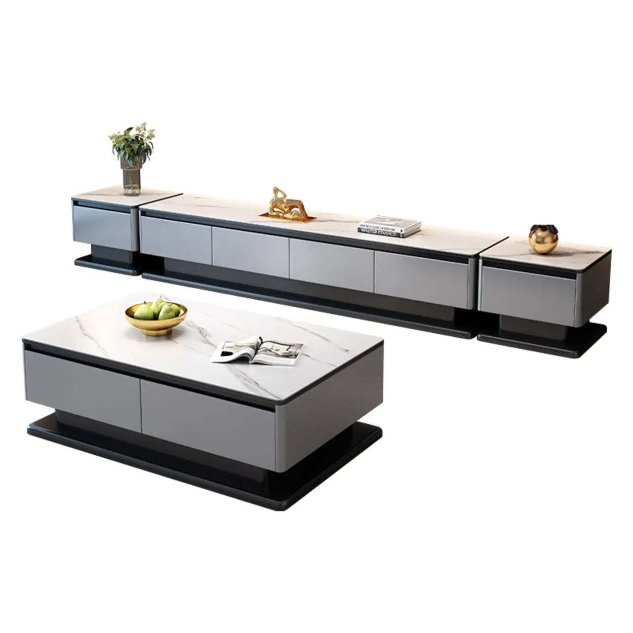 Modern Rectangular Gray Stone TV Stand — Gray