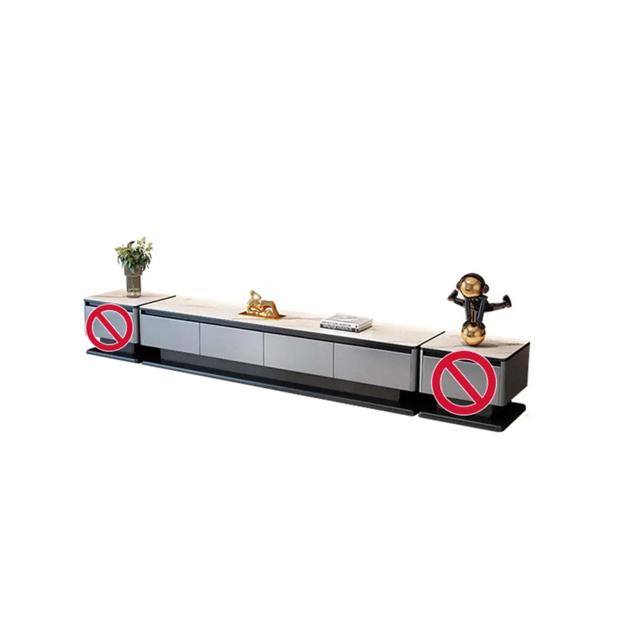 Modern Rectangular Gray Stone TV Stand — White