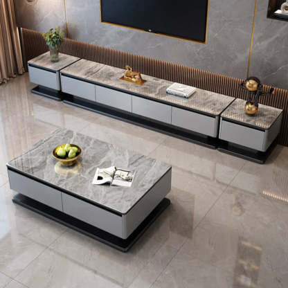 Modern Rectangular Gray Stone TV Stand — Matte Gray