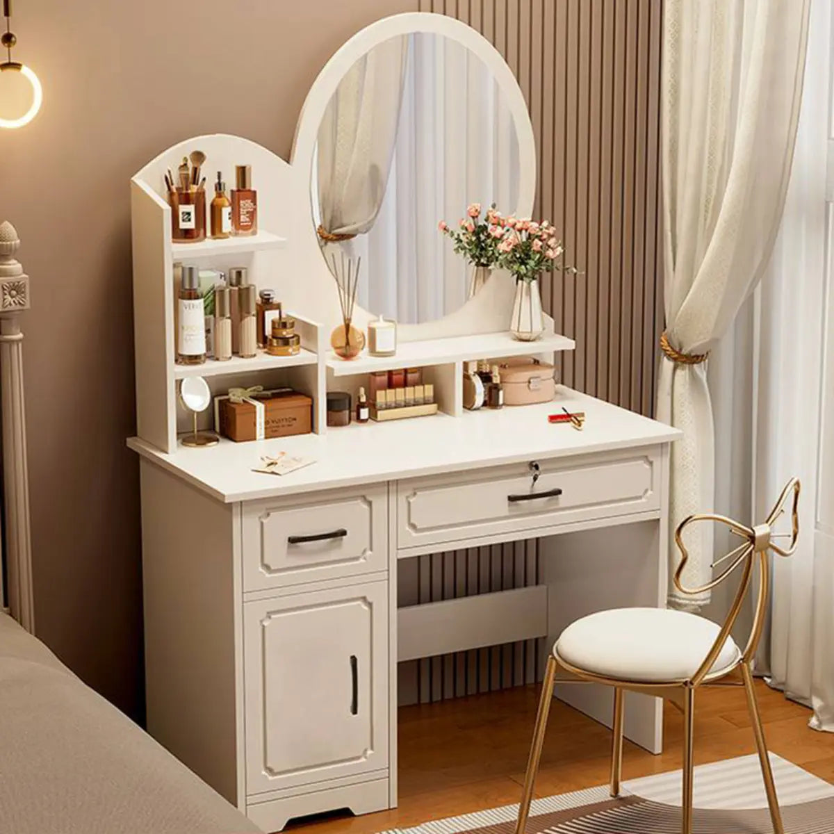 Modern White Wood Bedroom Makeup Vanity — Square / 2 / Makeup Vanity