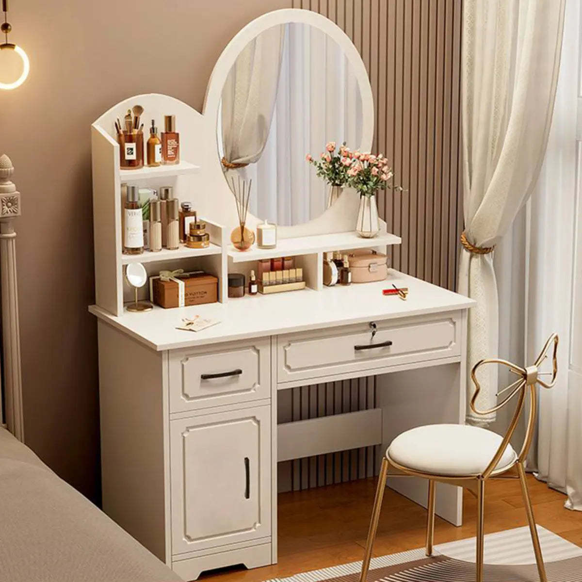 Modern White Wood Bedroom Makeup Vanity — Square / 2 / Makeup Vanity