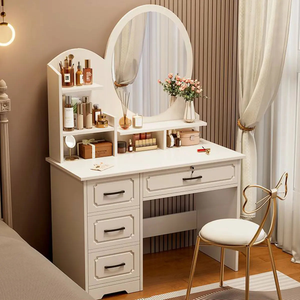 Modern White Wood Bedroom Makeup Vanity — Square / 4 / Makeup Vanity