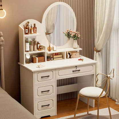 Modern White Wood Bedroom Makeup Vanity — Square / 4 / Makeup Vanity