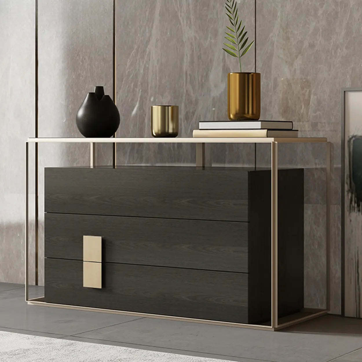 Modern Rectangular Wood Black Entry Console — Black / 3